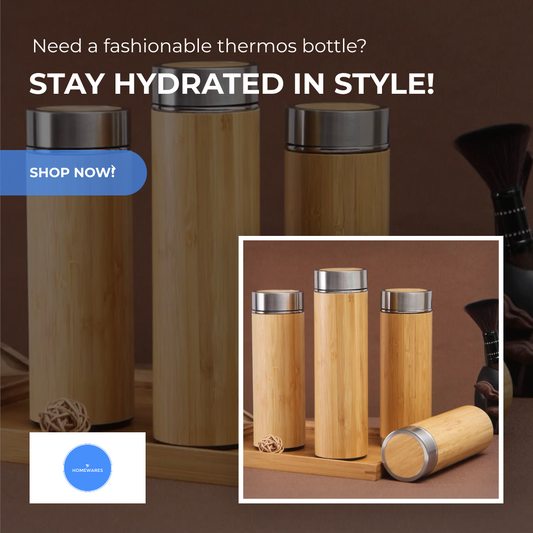 Bamboo & Stainless Steel Thermos Bottle.